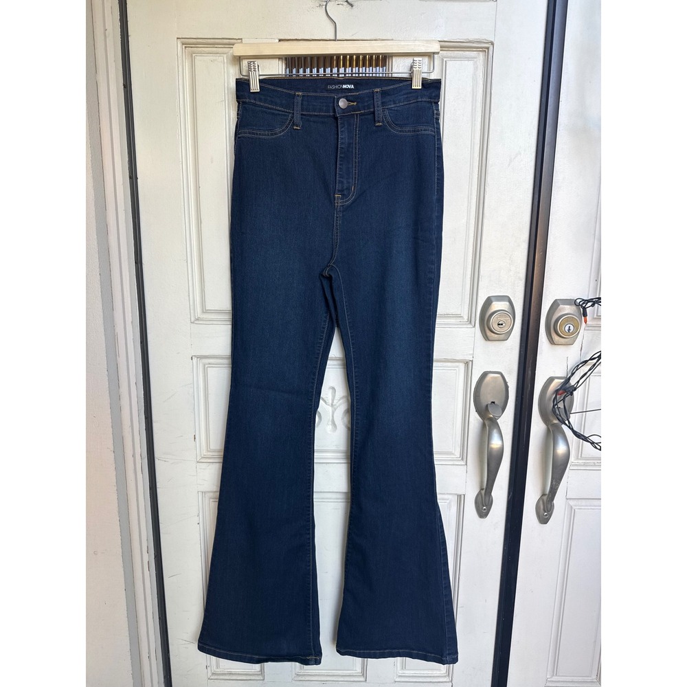 Fashion Nova Dark Wash High Rise Flare Bell Bottom Jeans P522FN Womens Size 9